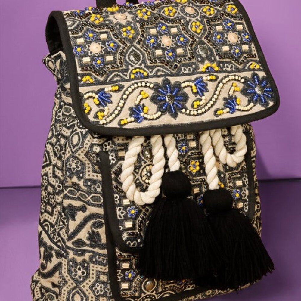 Handmade Backpack w/ a Unique Ethnic Bohemian Look - Fully Fine Cotton - Picture 3 of 13